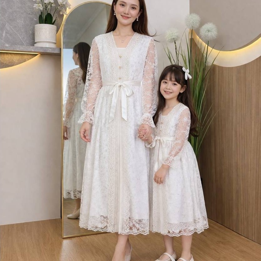 Set Outer Brukat Premium Long Cardigan Lace Tulle Luxury - Luaran Gamis Kondangan Modern