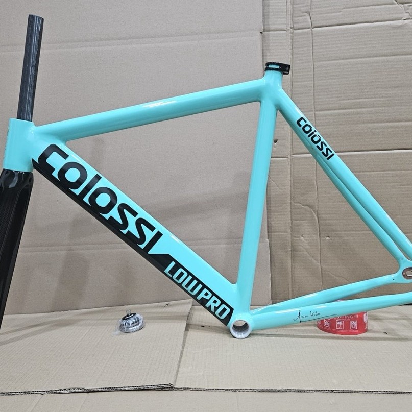 Frameset Sepeda Fixie COLOSSI LOW PRO Warna Tosca Bianchi Frame Alloy Fork Carbon