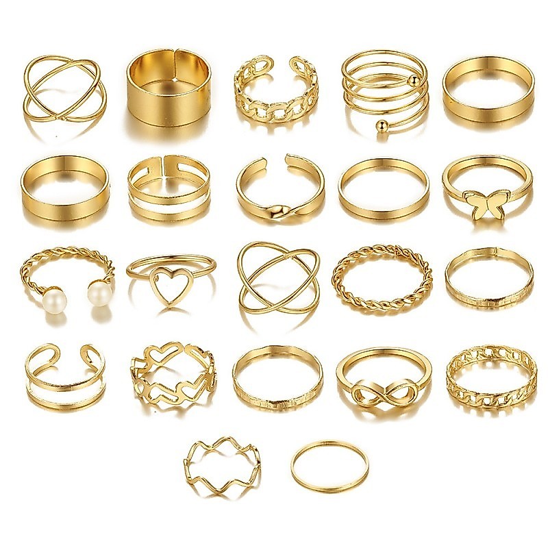 [YUKSUN] 20pcs Cincin Set Gold-Silver Statement Ring Set Set Cincin Vintage Cincin Buku Jari Wanita