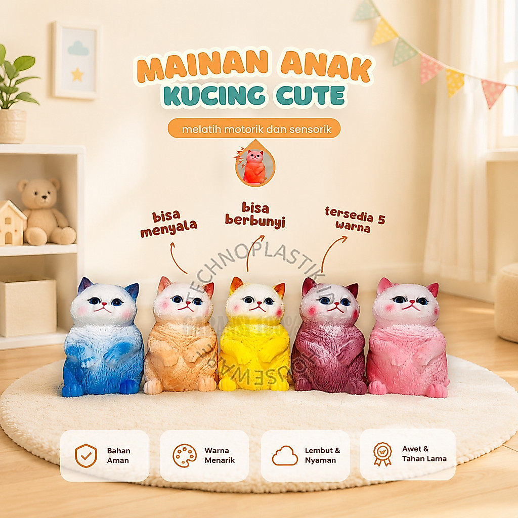 Mainan Kucing Lucu LED Menyala & Bunyi Saat Dipencet | Mainan Anak Gemoy Viral 5 Warna TONGXIN