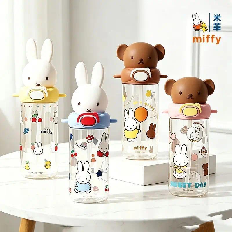 Miffy New Cartoon Cute Plastic Water Cup Miffy with Straw rect Drinking Personalized Heat-resistant 