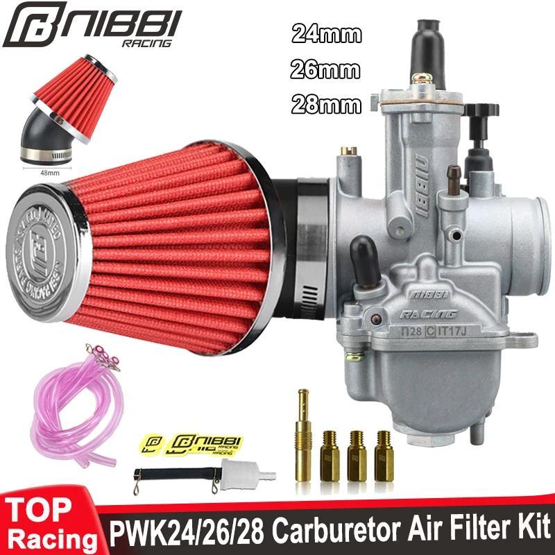 Nibbi Motorcycle PWK 24/26/28mm Power Carburetor 48mmBend High Flow Air Filter Kit For Yamaha Suzuki