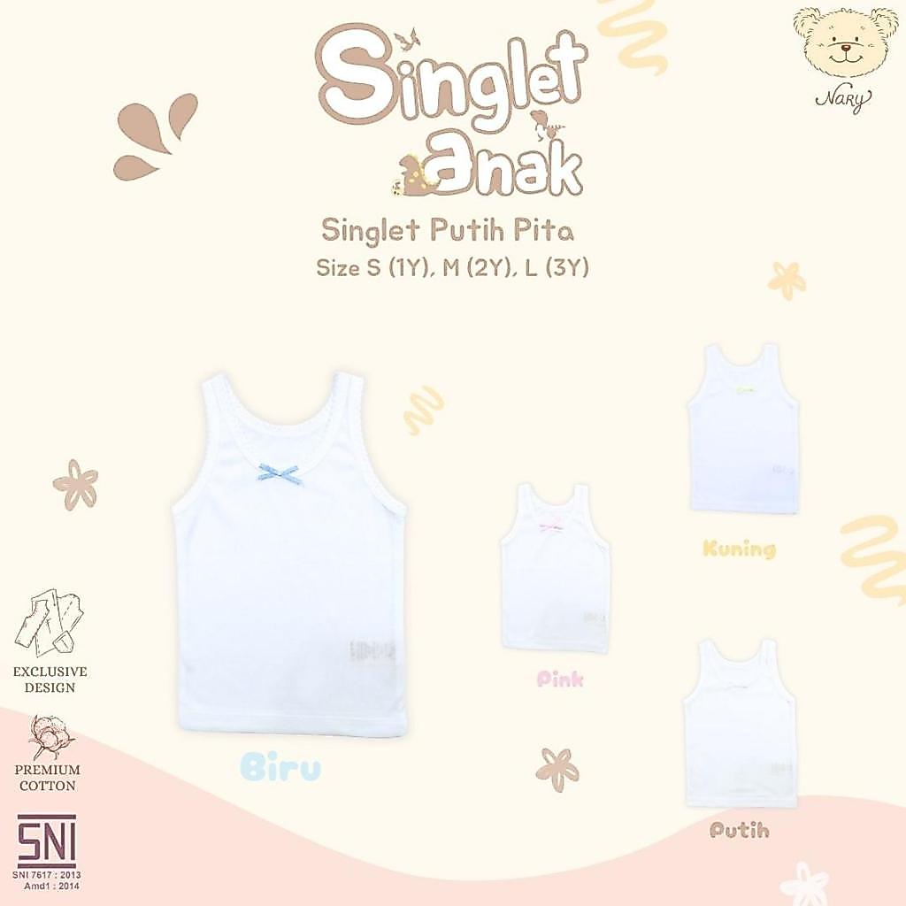 NARY Singlet Bayi & Anak - Singlet Putih Pita 0-6Bulan & 1-3Tahun (1 Pcs) - Lavie Baby House