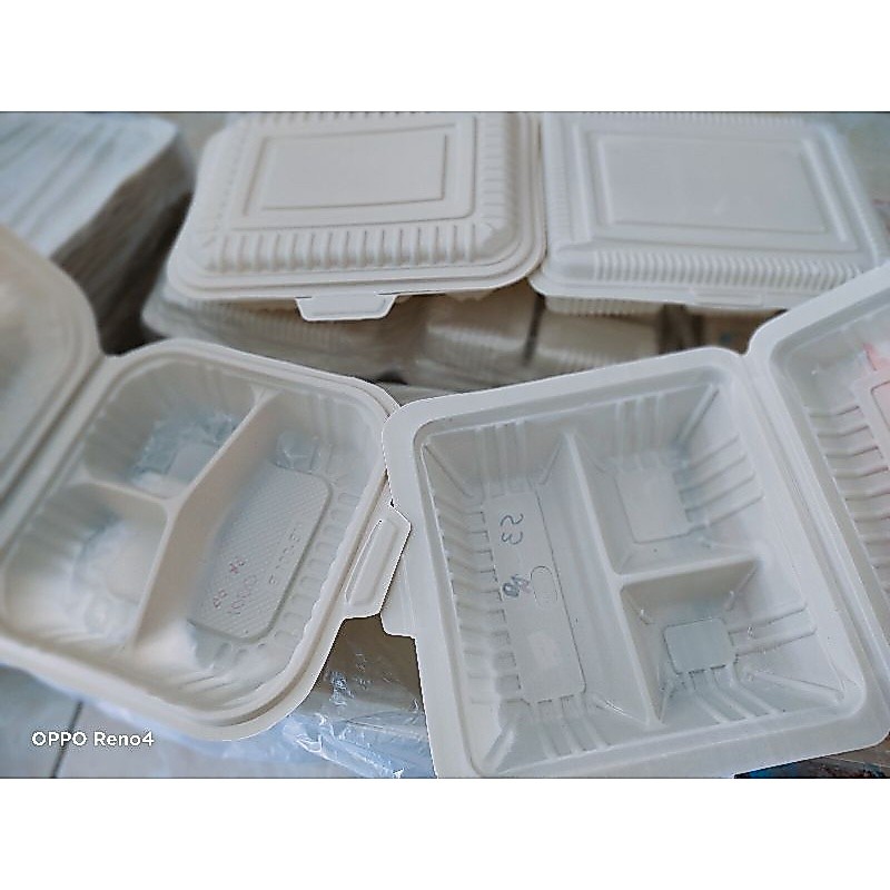 Meal Box/tempat makan putih/tempat nasi 3 Sekat