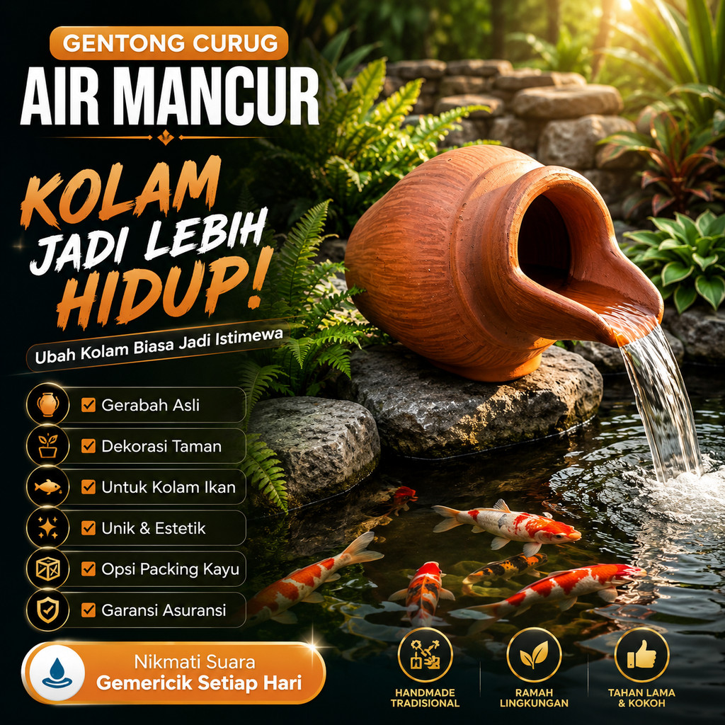 Gentong Curug Gerabah Air Mancur Kolam Tanah Liat | Dekorasi Air Terjun Pancuran Kolam Taman
