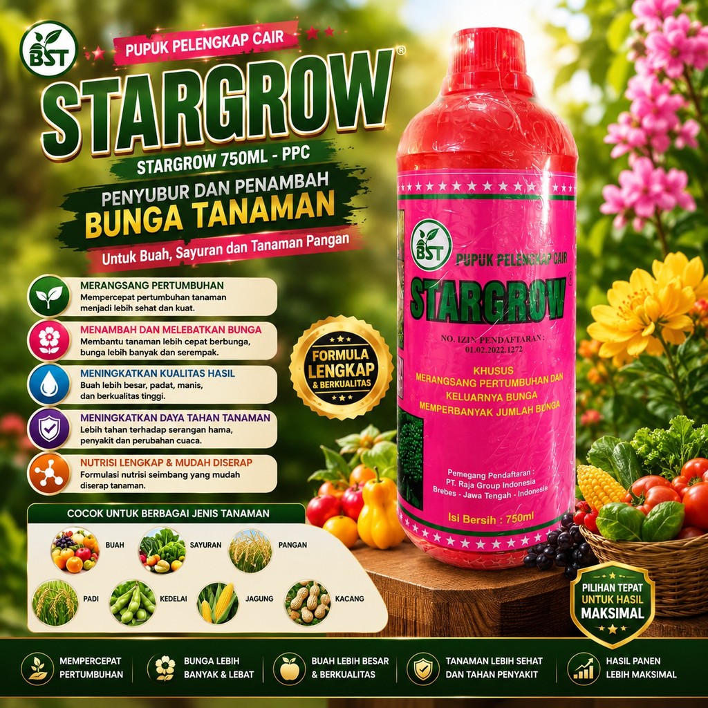 STARGROW 750ML - PPC Penyubur dan penambah Bunga tanaman buiah sayuran dan pangan padi kedelai jagun