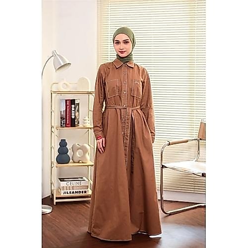 DAUKY L Dress Pocket Cotton - Fashion Muslim Dress Gamis Wanita Bahan Katun Best Seller