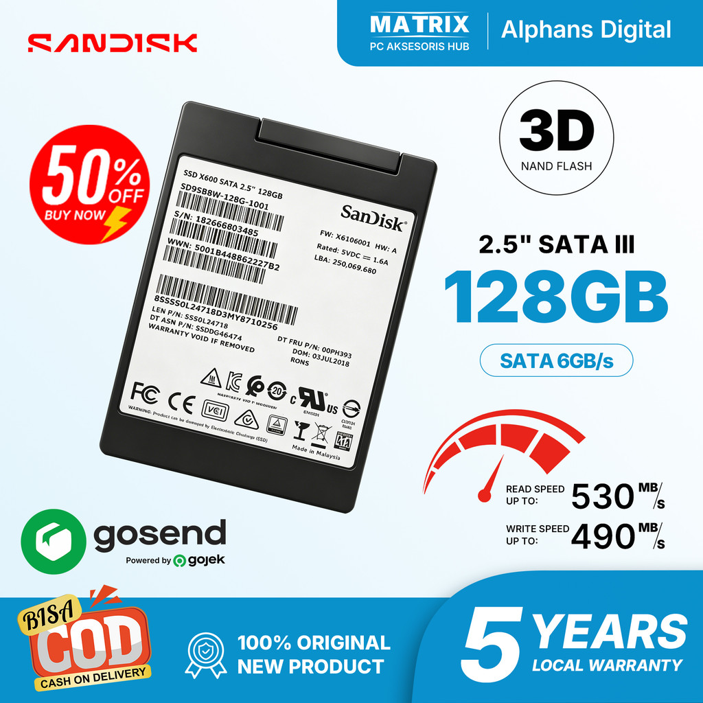 SSD SanDisk X600 128GB/256GB/512GB SATA III 2.5 Inch 530MB/s Garansi 3D NAND TLC untuk Laptop PC