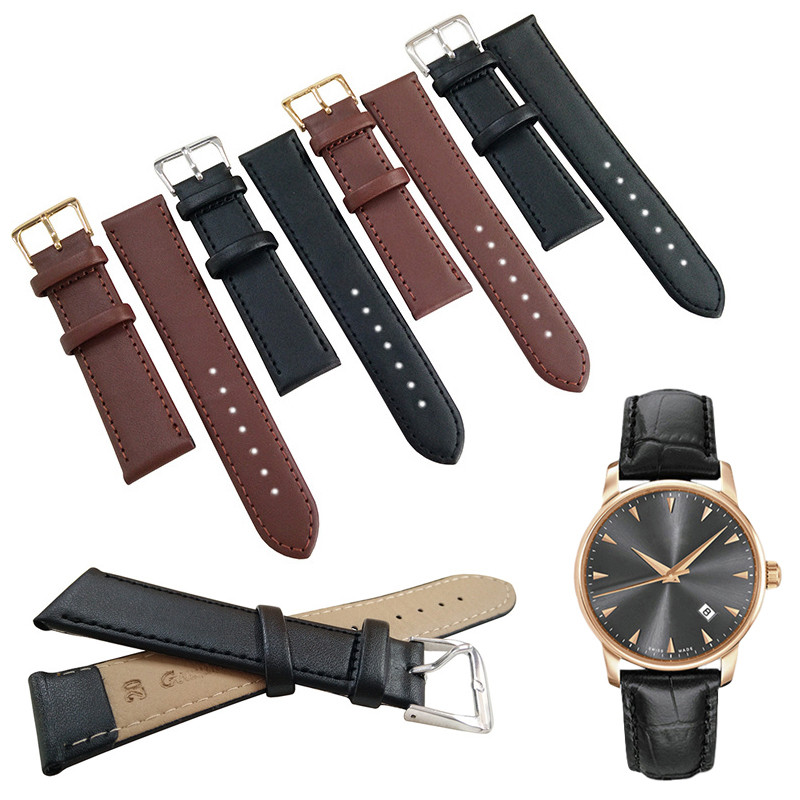 Retro Solid Color Watch Leather Strap Brown Black Watchbands P Buckles Watch Belts Replacement Watch