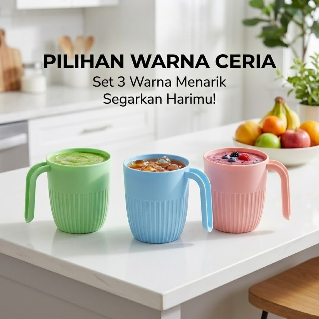 Cangkir Gelas Plastik / Gelas Es Teh / Gelas Bir / Gelas Kecil Gagang - Mug Minum Tahan Panas