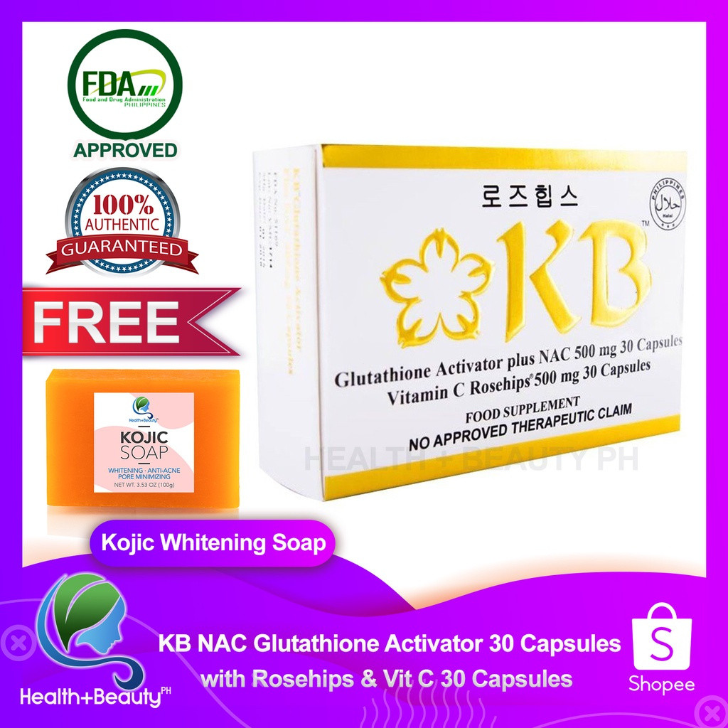 KB Glutathione Plus NAC 30 Capsules + Vitamin C Rosehips 30 Capsules |   Free Skin Soap Included