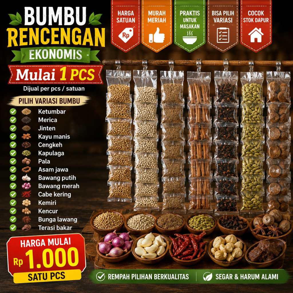 Bumbu Renceng Satuan 1pcs Murah | Ketumbar Merica Jinten Kayu Manis Cengkeh Kapulaga Pala Asam Jawa 