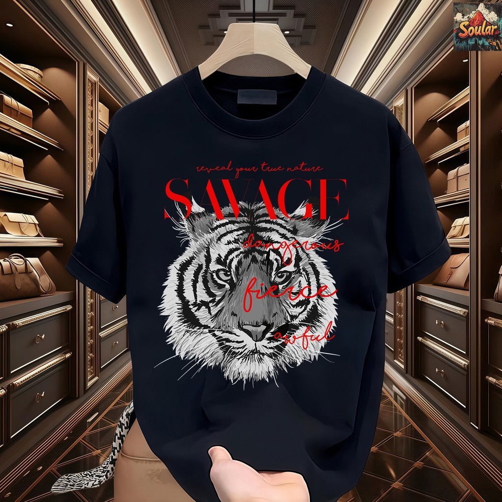 COD Kaos Hitam Putih Sablon Kepala Harimau Garang | Desain Chinese Style Aesthetic | Cotton Combed 3
