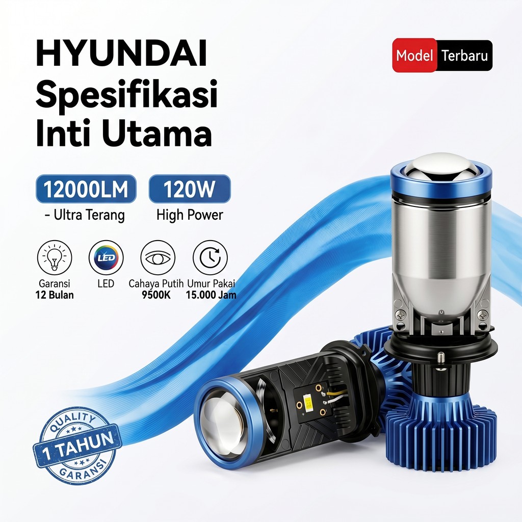 Lampu LED Hyundai H4 12000 Lumens Lebih Terang Dari Lampu Halogen & LED Biasa