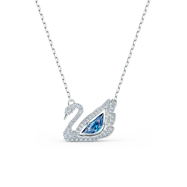 Swarovski - Swan necklace, Dancing swan, Blue, Rhodium plated
