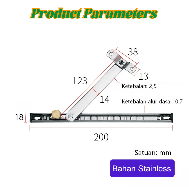 8" Adjustable Engsel Jendela Casement Friction Stay / Engsel Casement Jendela Engsel Jendela Paduan