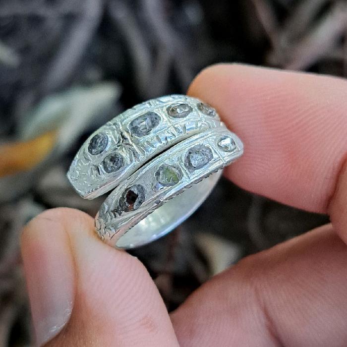 cincin ulan ulan intan perak campuran model primitif kuno antik