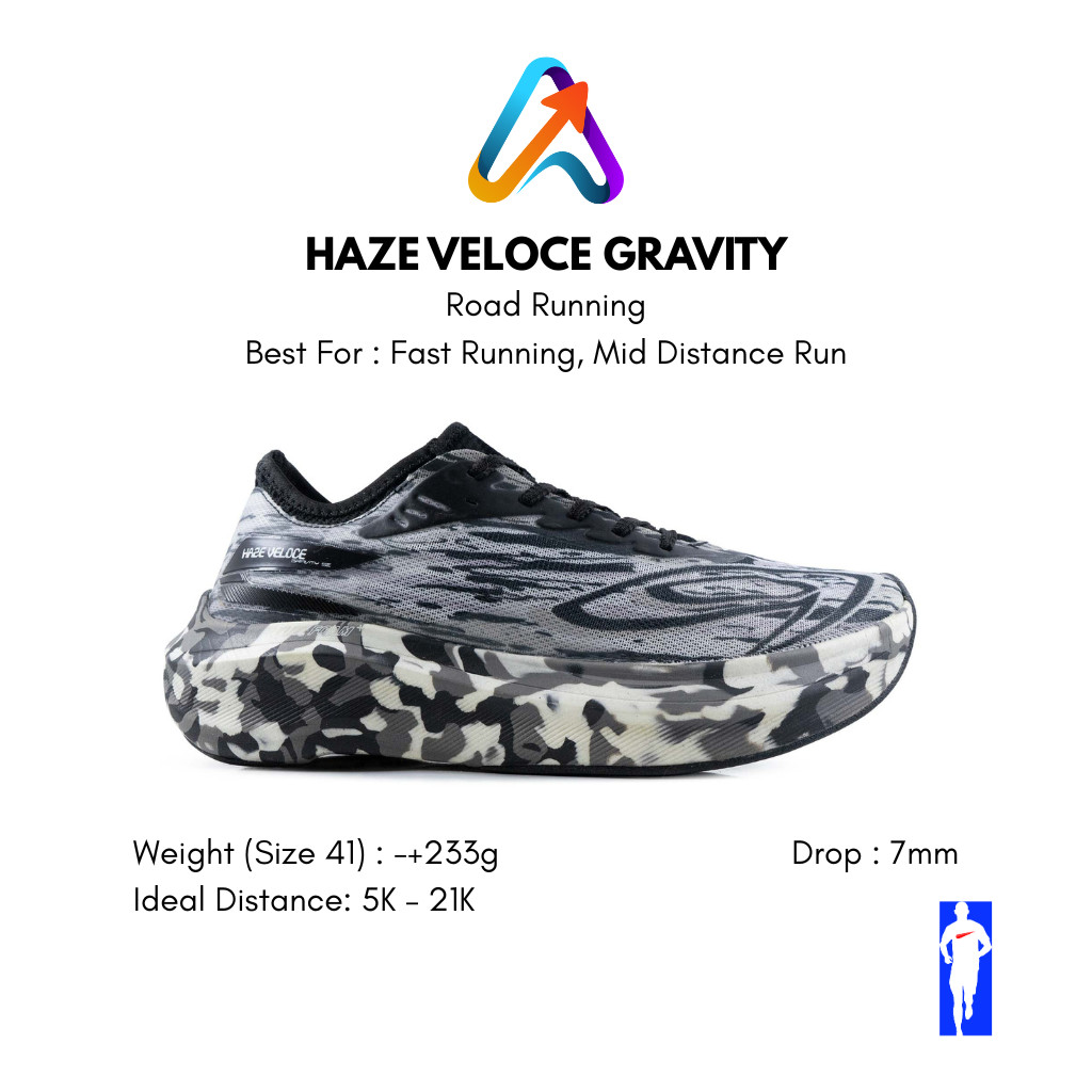 910 Nineten Haze Veloce Gravity Hitam/Putih Sepatu Lari Fast Run, Daily Running