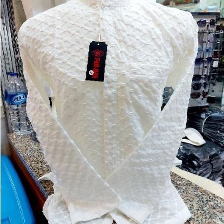 premium baju koko putih & putih tulang lengan panjang, bahan katun bordir by muthia butiq ( mb ).