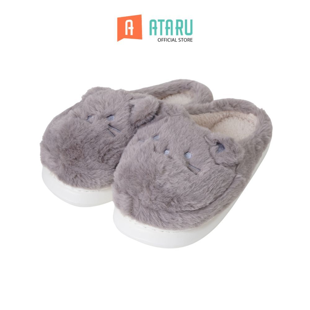 Ataru Sandal Rumah Cat - Abu-Abu/Cokelat Slipper Rumah Unisex Sendal Indoor Sandal Kamar Selop Santa