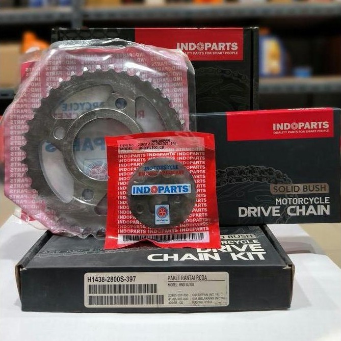 GEAR GIR SET GEARSET CHAINKIT GL 100 GL100 14-38T 100L ASLI INDOPARTS