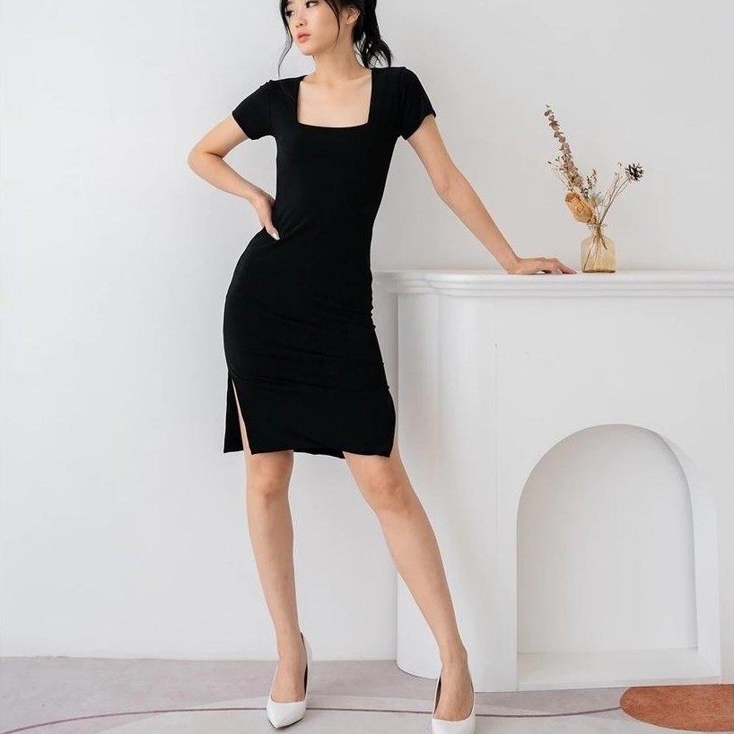 Grosir Dress Jimin Bodycon Wanita Jersey Hitam/Merah/Maroon