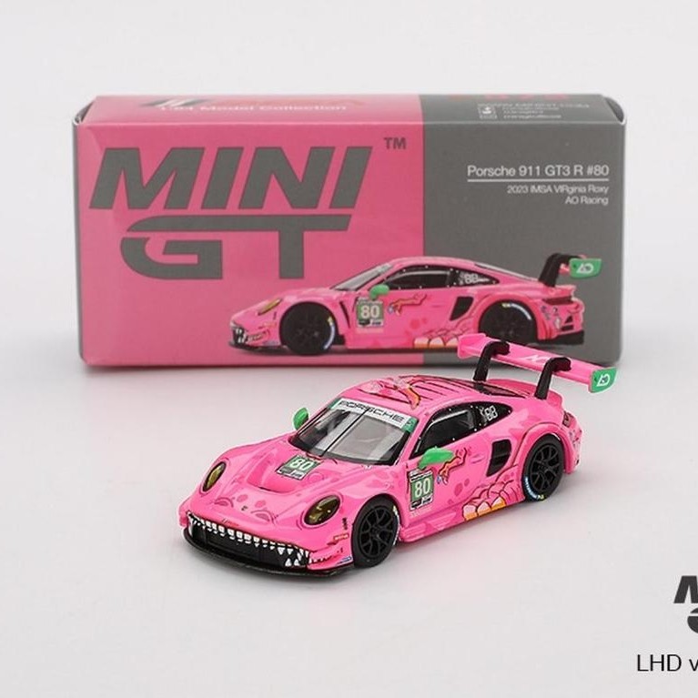 MiniGT 872 - Porsche 911 GT3 R #80 AO Racing 2023 IMSA VIRginia Roxy - Diecast Mobil Mainan Miniatur
