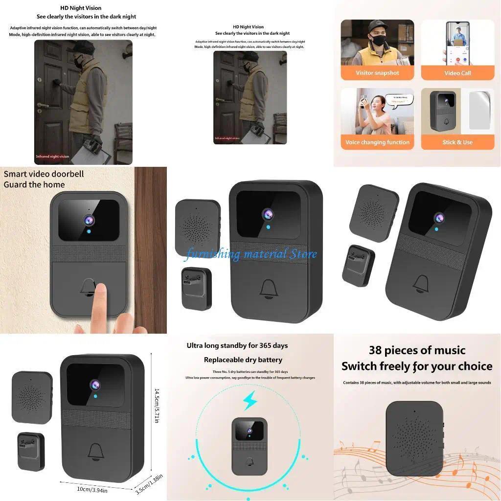 Y5GD Wireless Videos Doorbell Camera with Chimes Videos Door Bells Easy Installation