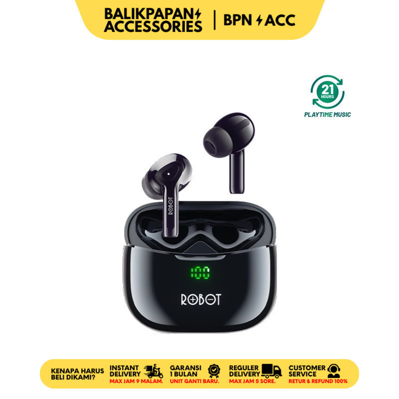 ROBOT TWS Wireless Earphone Airbuds T30 PLUS Original BT 5.3 True Wireless Headset Bluetooth Earbuds
