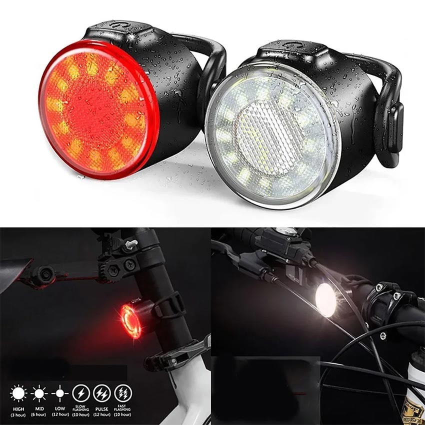 Lampu Sepeda Strobo LED Depan Belakang USB Rechargeable Waterproof Sensor Rem EBS Lighting
