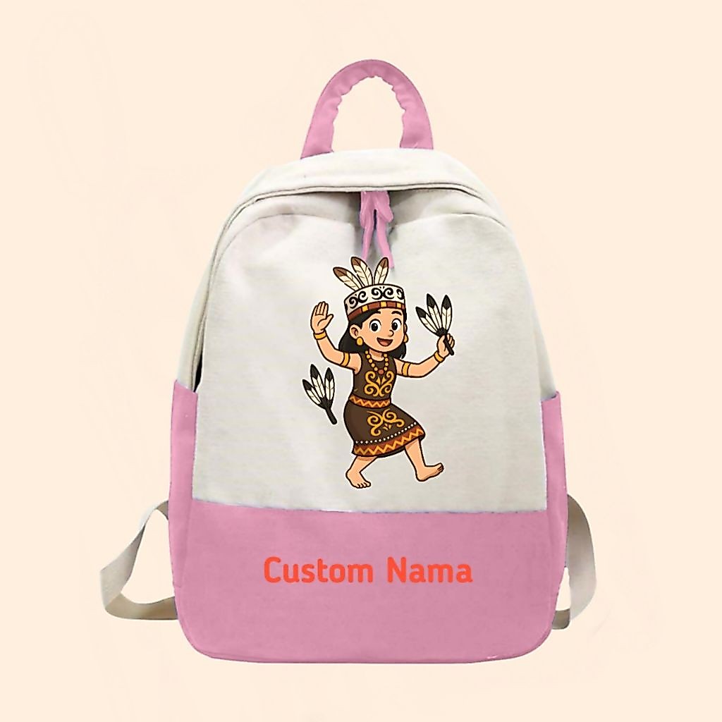 Tas anak sekolah ransel karakter gambar Dayak free nama