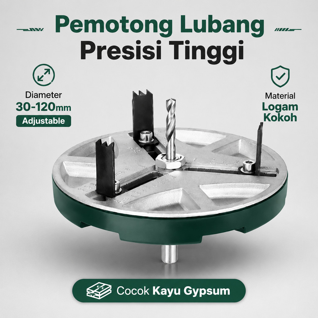 Adjustable Hole Saw 45-130mm Circle Cutter 3 Blades + Drill Bit for Neat Hole Positioning for Ceilin