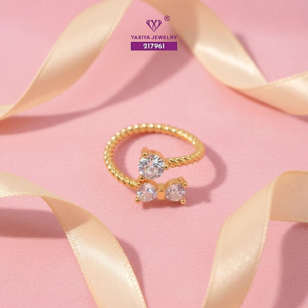 Yaxiya Cincin Silver Wanita Permata Zircon Perhiasan Lapis Emas 18K 420