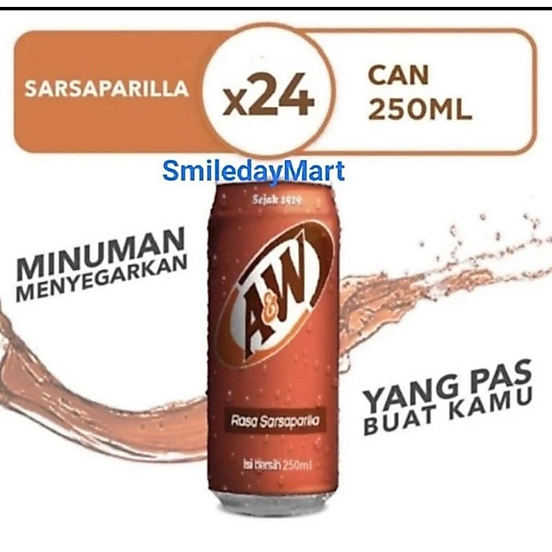 A&W Root Beer | Aw Root Bear Sarsaparila 250ml Isi 24 Pcs