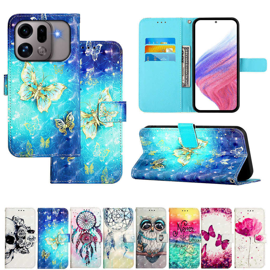 Casing Ponsel Flip Lipat Kulit Halus untuk OPPO Find X9s Pro Sampul Dompet Lengan Lukisan 3D Magneti