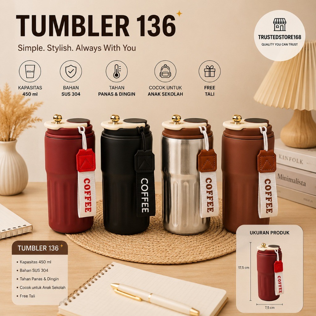 Gudangjam888 Tumbler Cup Coffea Led 450ml 136 / Tumbler Vacum Stainless Steel