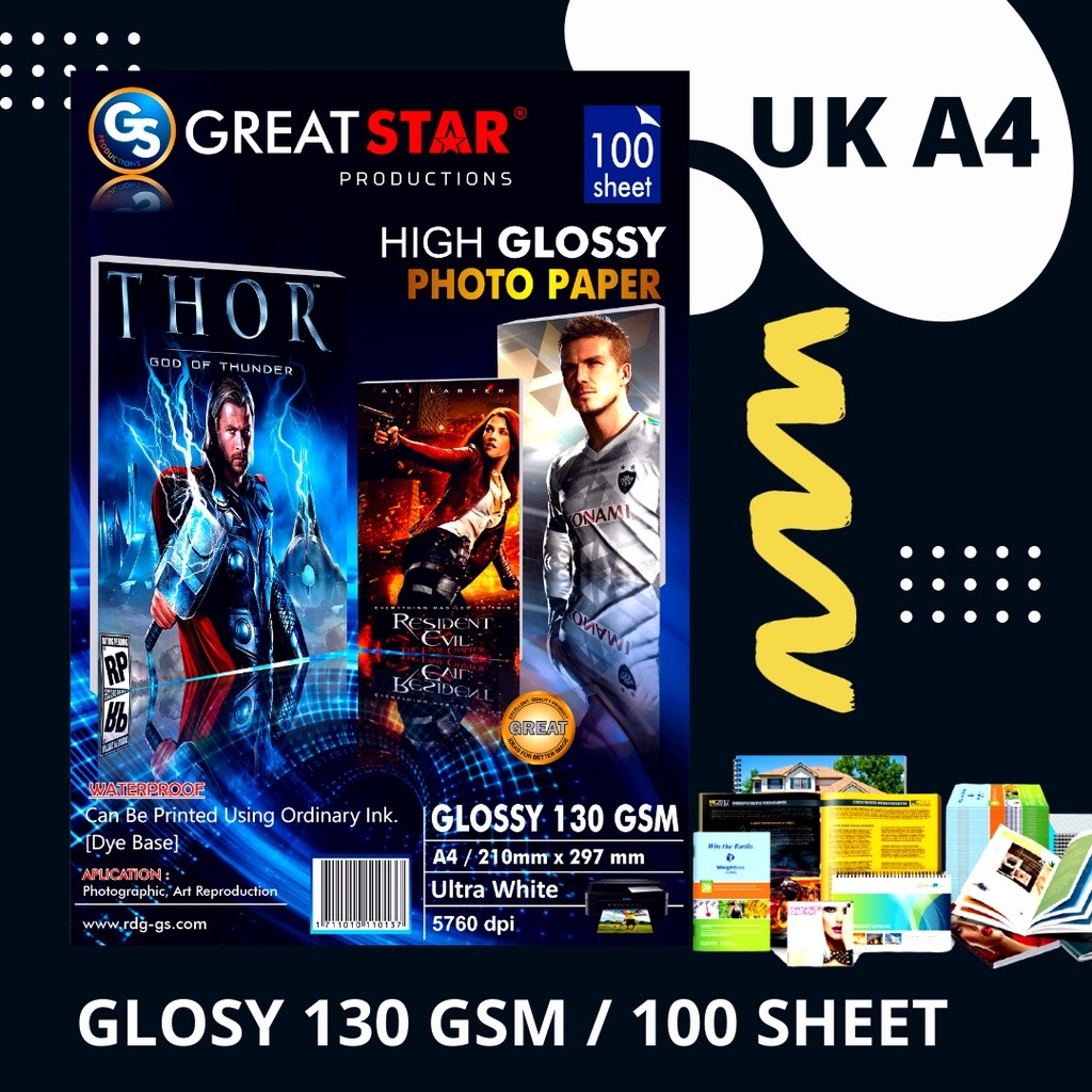 GLOSY PHOTO PAPER KERTAS PHOTO 130GSM A4/100 lembar ANTI AIR