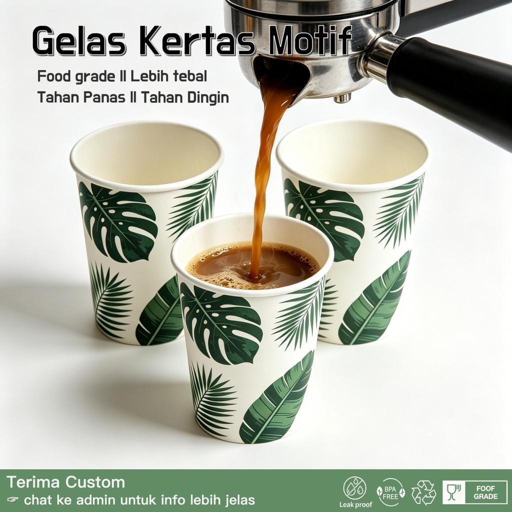 Gelas Kertas Custom Motif | Paper Cup Bergambar 8oz 12oz Single Wall  | Cup Kopi Panas Dingin Food G