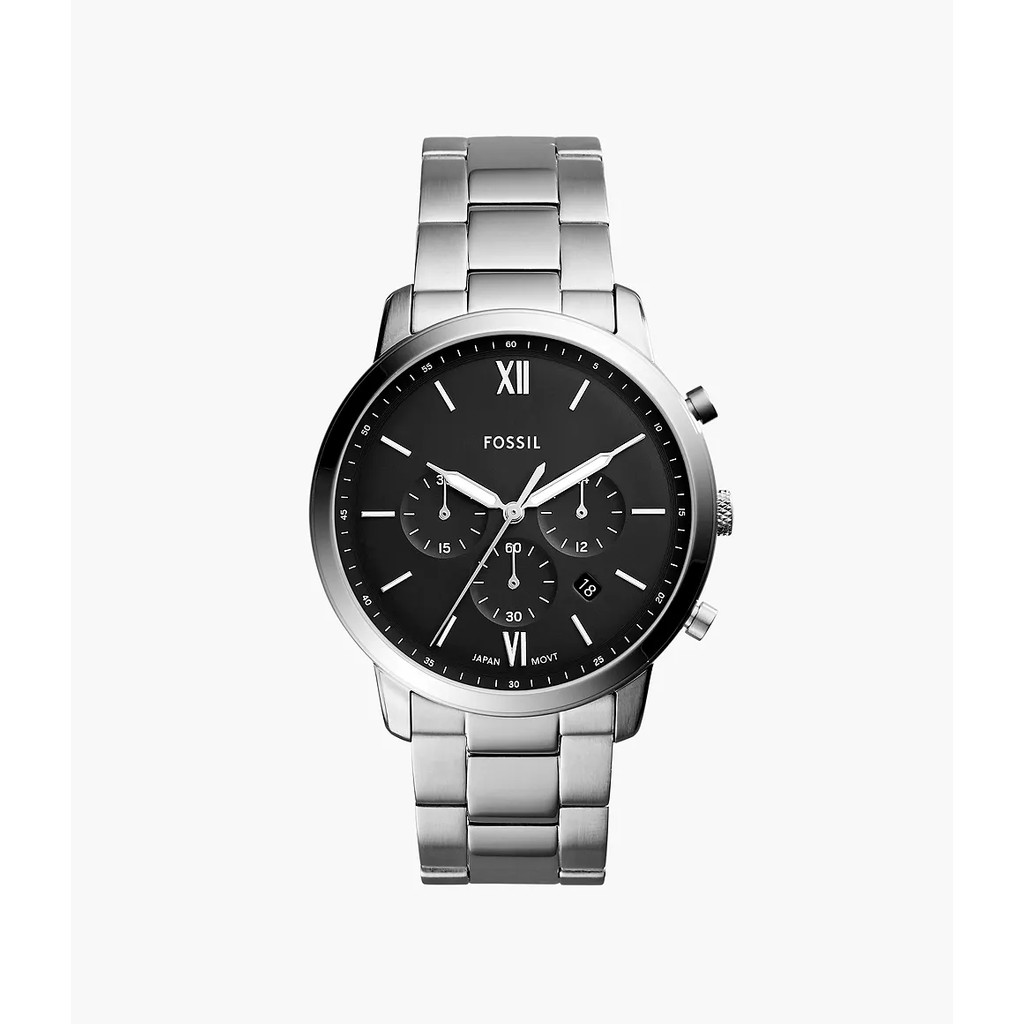 Fossil Neutra Chronograph Black Dial Stainless Steel Watch Jam Tangan Pria 44MM FS5384