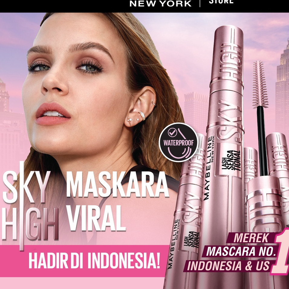 ORI Maybelline SKY HIGH Cosmic Black Waterproof Mascara Lash Sensational Maskara ORIGINAL