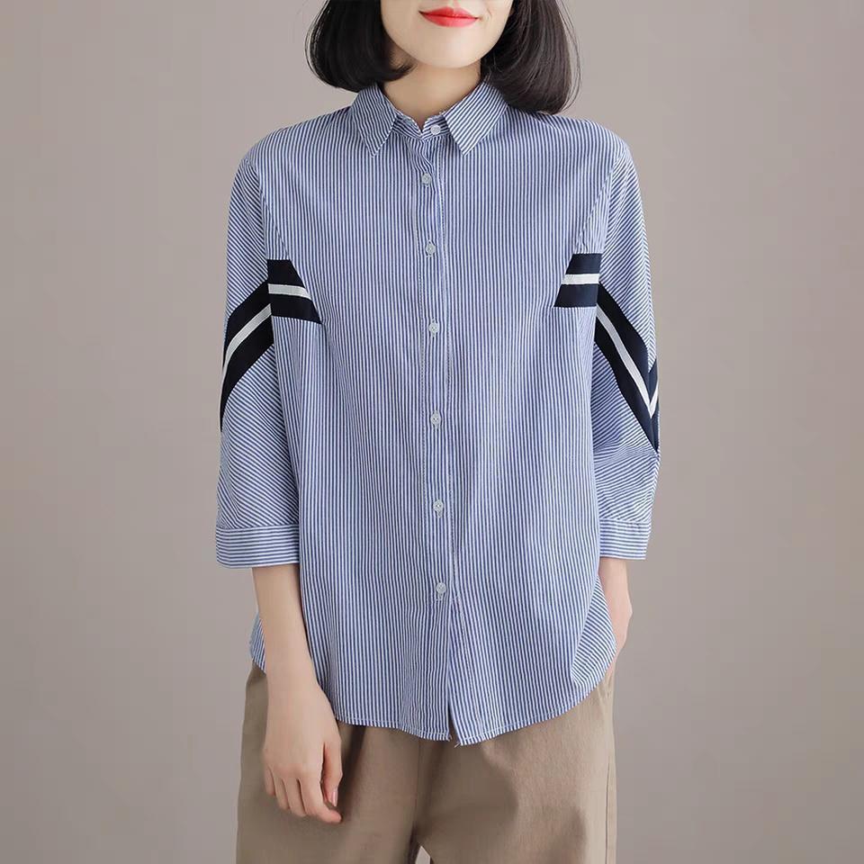 YR 3M KEMEJA 7844 TM THREE M SAMMIE STRIPED SHIRT PREMIUM ATASAN WANITA ANGGUN