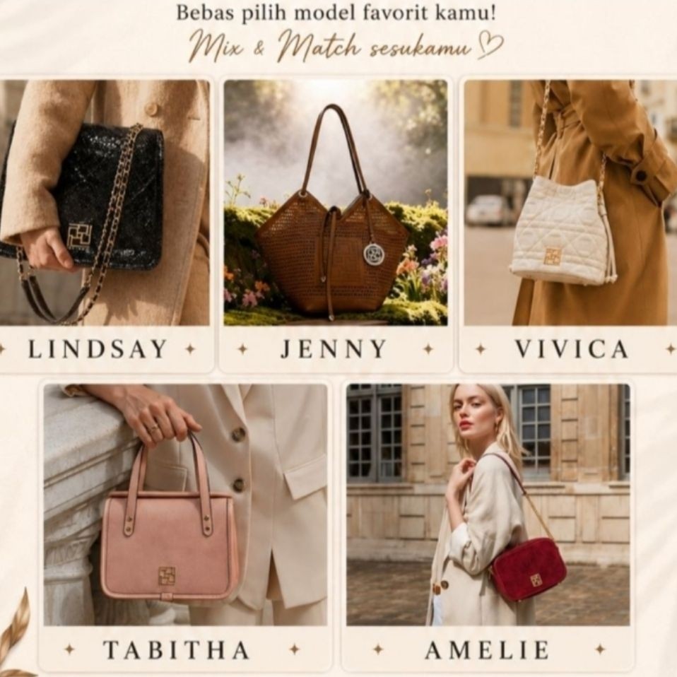 IVAN GUNAWAN BAG MANDJHA,PRIVE JENNY BROWN,ADA BLACK,IVORY,ZENDAYA ICE BLUE,LINDSAY BROWN,BLACK,VIVI