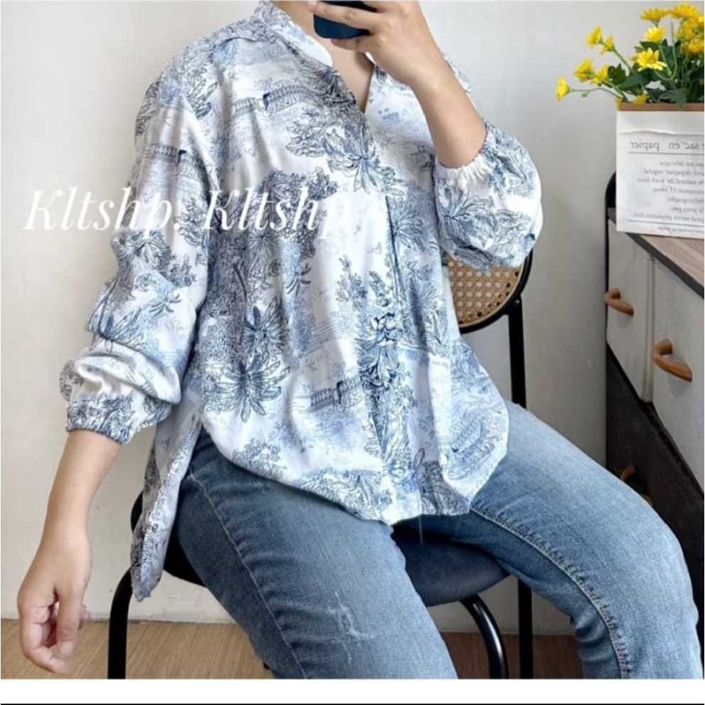 NEW Blus Wanita Lengan Panjang Motif Bunga / Kemeja Wanita Motif Bunga Lengan Panjang