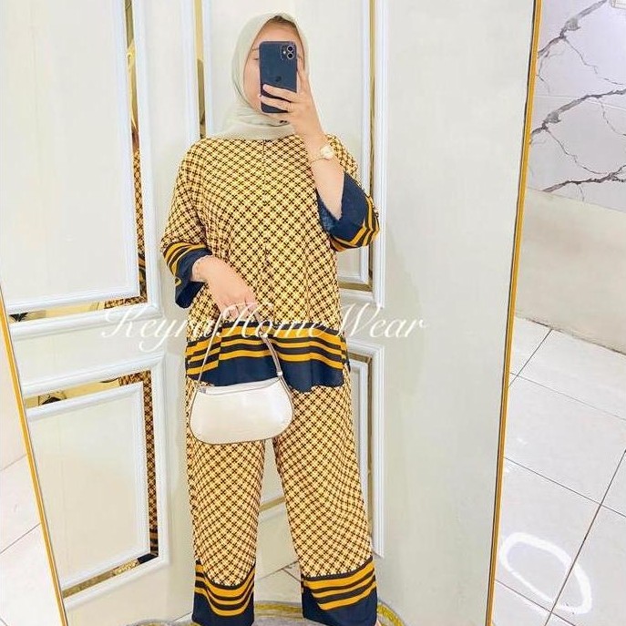 KHUSUS KAMU PRODUK Keyra Pajamas Kulot One Set Kemeja Lengan 7/8 Rayon Motif Busui Nyaman Adem Celan