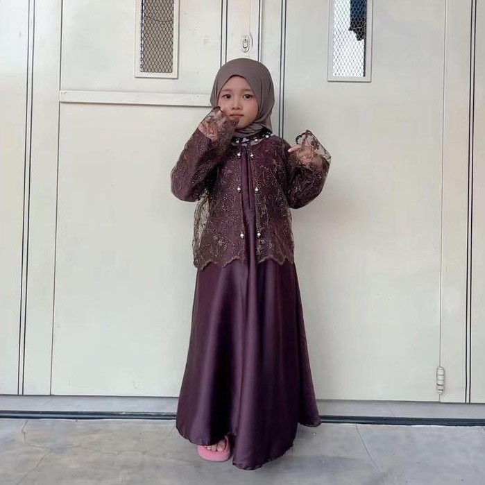 Ameena Karin Dress Baju Anak Perempuan Mahogany Burgundy Emerald Blue Usia 1-12 Tahun - Dress