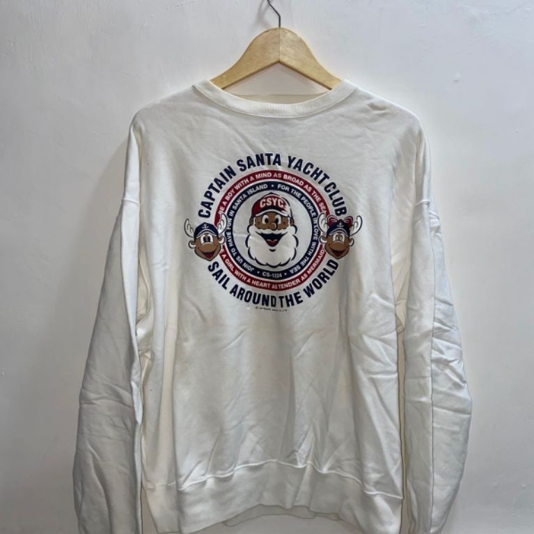 Crewneck Captain Santa By Joymark Design Vintage Sweatshirt - White - Size XL