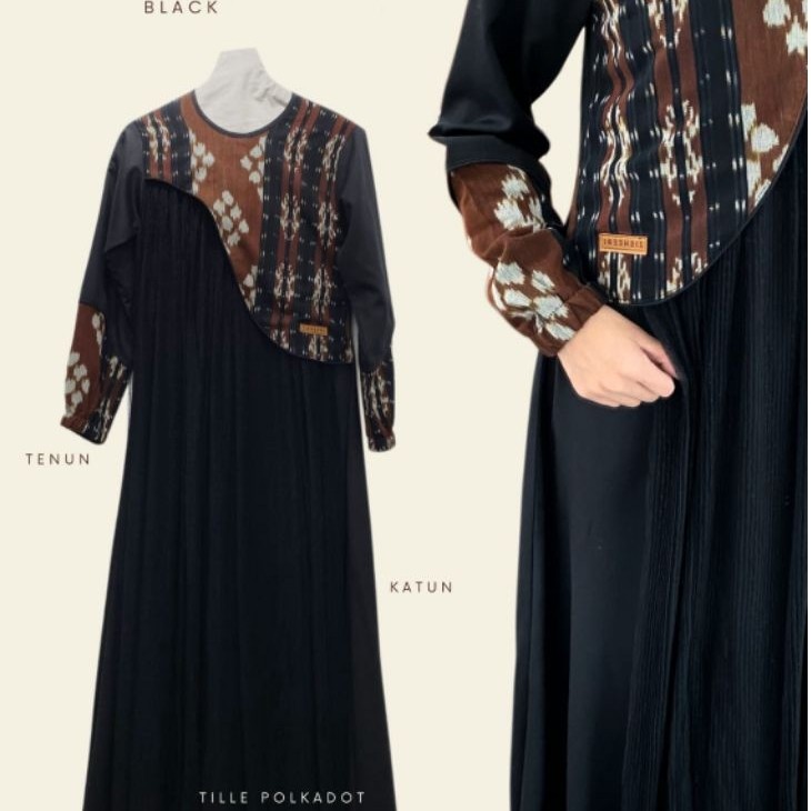 Zisheeri Arimbi Dress Bahan Tenun x Tille Polkadot Premium Elegant