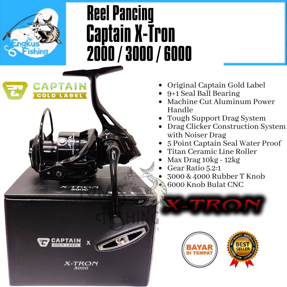 Reel Pancing CAPTAIN X-TRON 2000 / 3000/ 6000 Gold Label (9+1 Bearing) Power Handle - Engkus Fishing