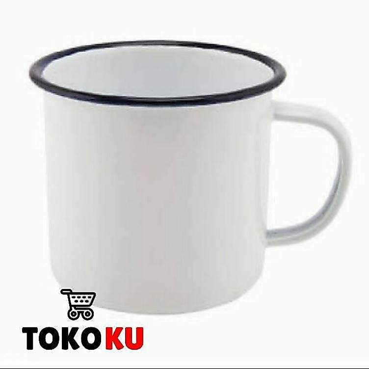 12PCS CANGKIR GELAS MUG JADUL SENG ENAMEL KALENG PANCI PUTIH POLOS