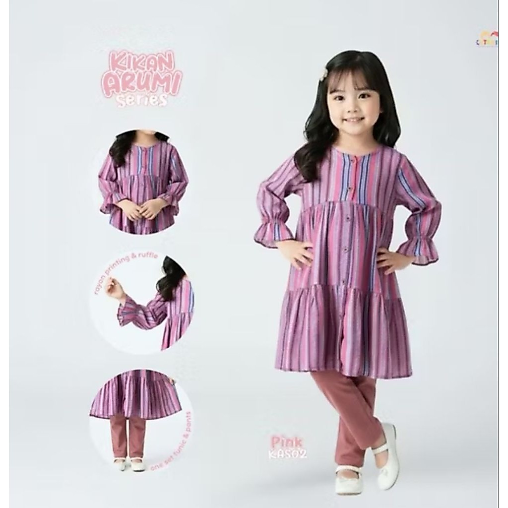 SETELAN ANAK PEREMPUAN SET KIKAN ARUMI USIA 1-8 TAHUN CUTE KIDS BAHAN KATUN RAYON